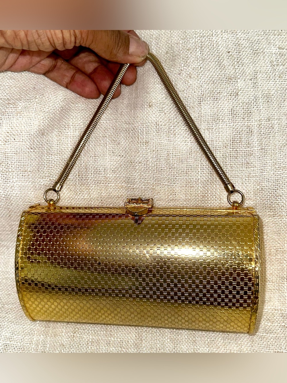 Vintage Gold Cylinder Hard Shell Evening Clutch Bag